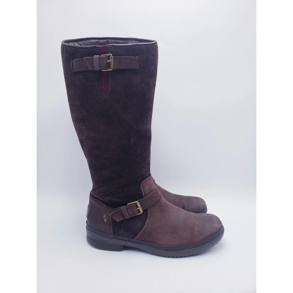 Ugg Thomsen Boots Brown‎ Leather Knee High Wool Lined Waterproof Womens Size 9
